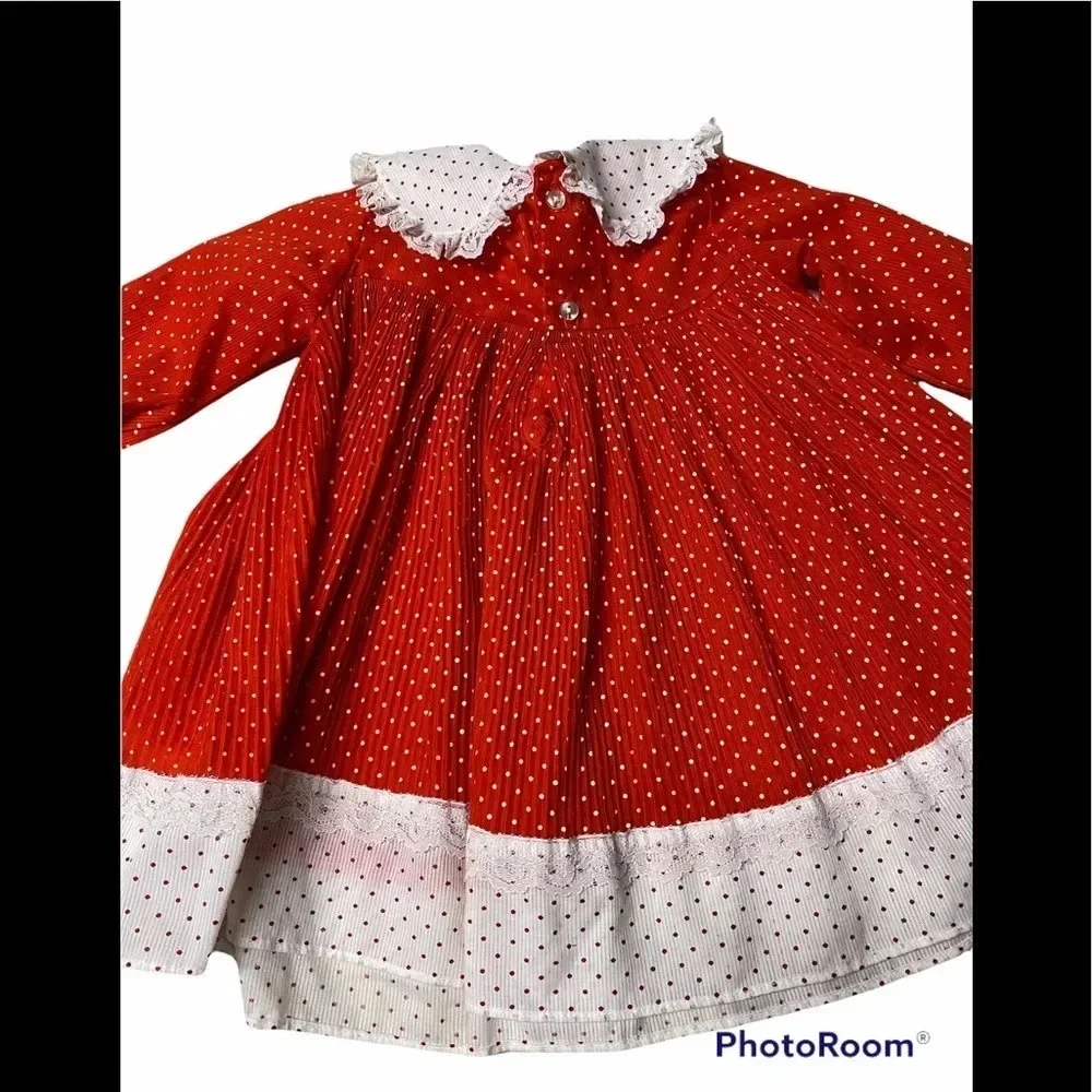 Vtg Sears Perma-Prest Red/White Dot Toddler Dress